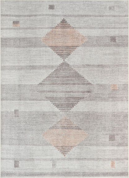 Argonne Machine Washable Vintage Southwestern Diamond Pattern Grey Flat-Weave Distressed Rug LOT-232