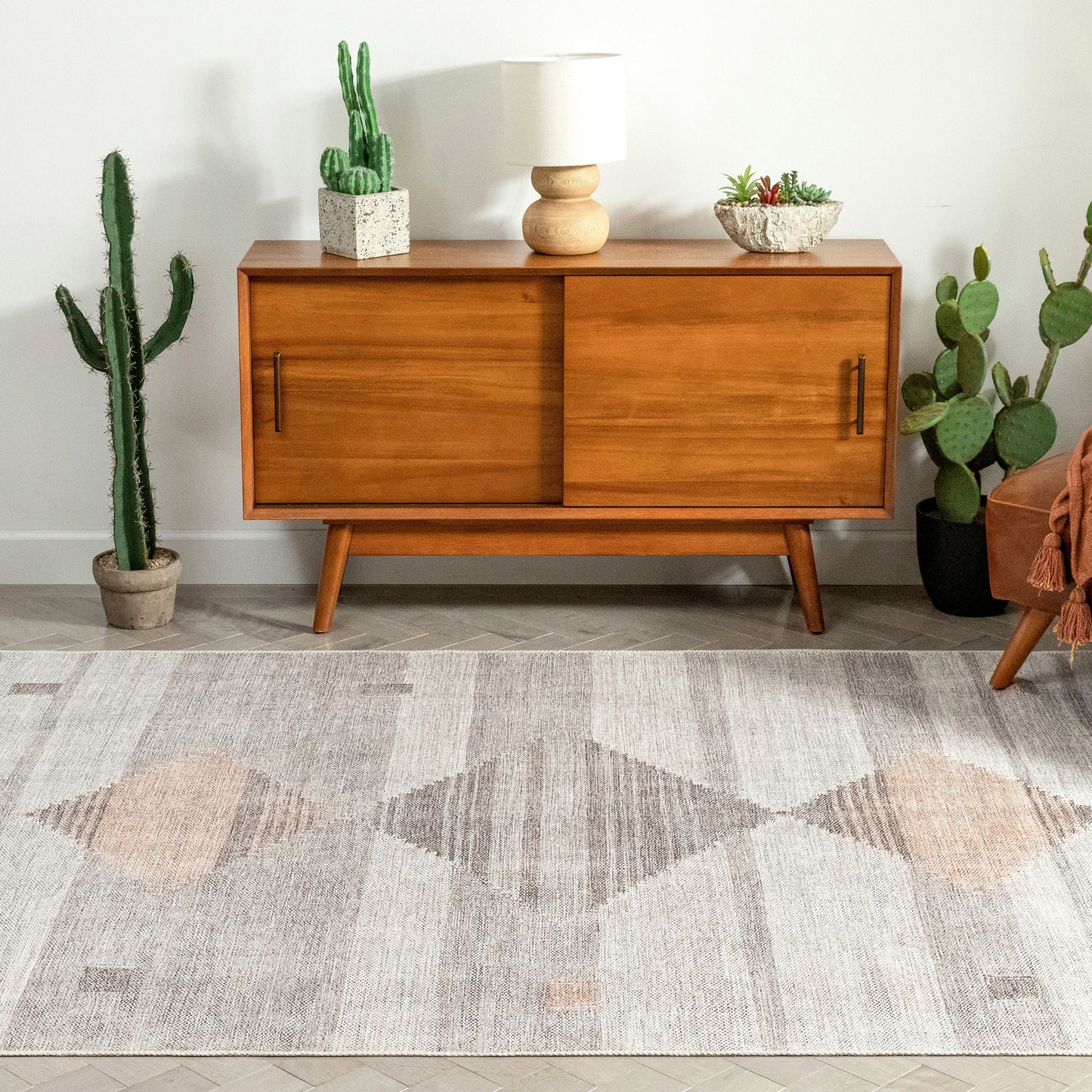 Argonne Machine Washable Vintage Southwestern Diamond Pattern Grey Flat-Weave Distressed Rug LOT-232