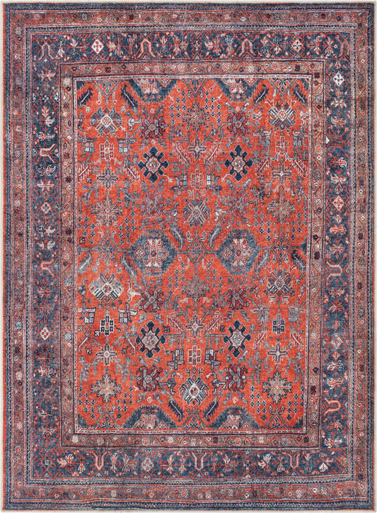 Daliah Machine Washable Vintage Persian Oriental Red Flat-Weave Rug LOT-240-