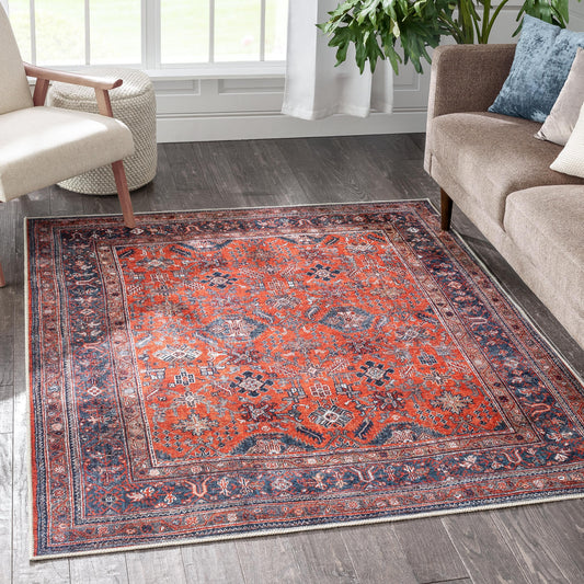 Daliah Machine Washable Vintage Persian Oriental Red Flat-Weave Rug LOT-240-