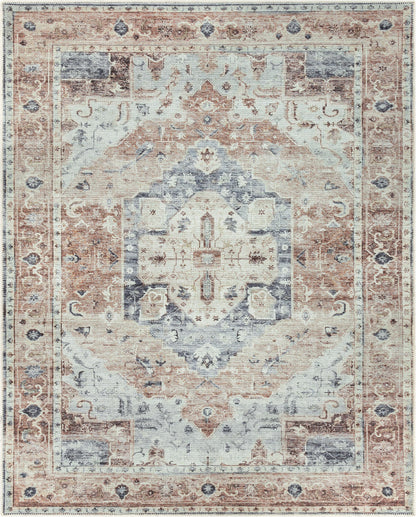 Binita Machine Washable Vintage Medallion Oriental Ivory Rust Flat-Weave Rug LOT-242-