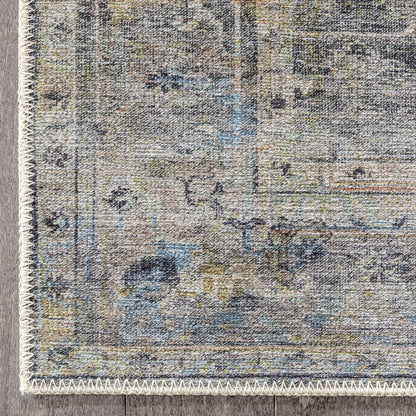 Binita Machine Washable Vintage Medallion Oriental Grey Ivory Flat-Weave Rug LOT-247-