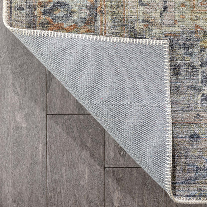 Binita Machine Washable Vintage Medallion Oriental Grey Ivory Flat-Weave Rug LOT-247-
