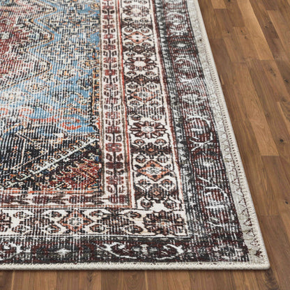 Menda Machine Washable Vintage Bohemian Meallion Oriental Blush Flat-Weave Distressed Rug LOT-30