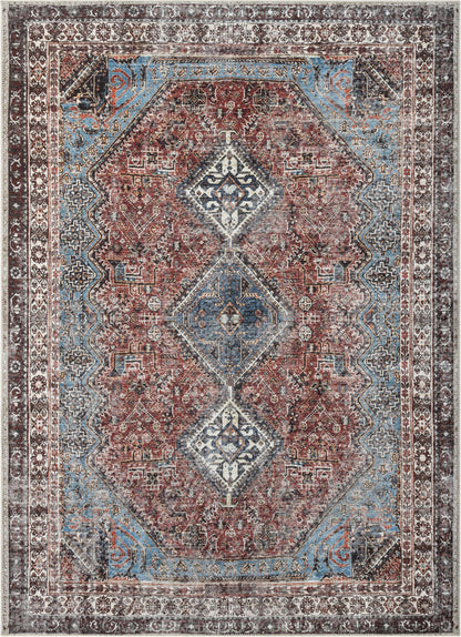 Menda Machine Washable Vintage Bohemian Meallion Oriental Blush Flat-Weave Distressed Rug LOT-30