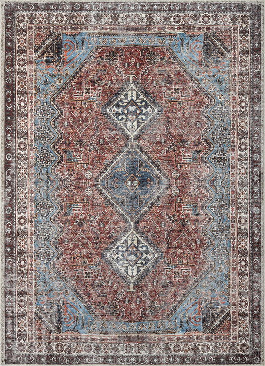 Menda Machine Washable Vintage Bohemian Meallion Oriental Blush Flat-Weave Distressed Rug LOT-30