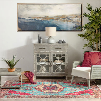 Shasta Machine Washable Vintage Bohemian Medallion Persian Blush Turquoise Flat-Weave Distressed Rug LOT-79