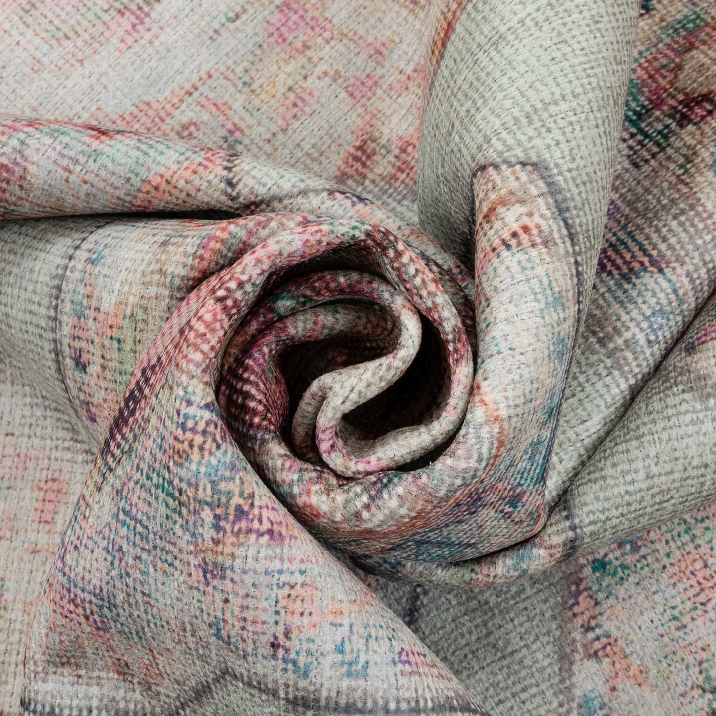 Ramon Machine Washable Vintage Persian Botanical Pink Pastel Green Flat-Weave Distressed Rug LOT-86