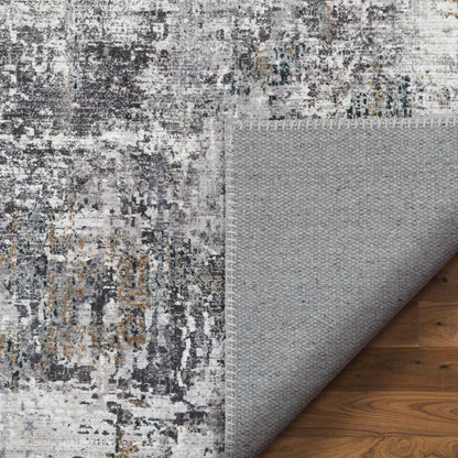 Arcata Machine Washable Contemporary Distressed Abstract Grey Flat-Weave Distressed Rug LOT-97