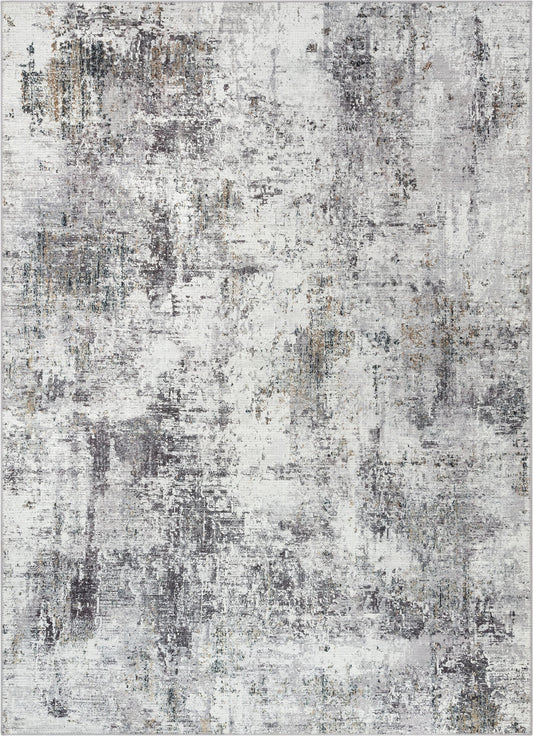 Arcata Machine Washable Contemporary Distressed Abstract Grey Flat-Weave Distressed Rug LOT-97