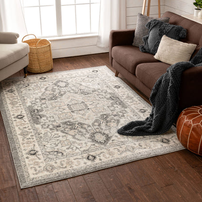 Forti Perisan Medallion Botanical Border Grey Rug MA-27