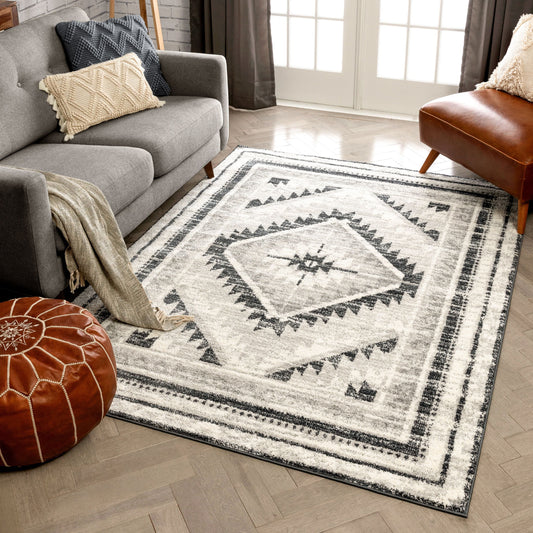 Pisa Aztec Tribal Southwestern Grey Rug MA-37
