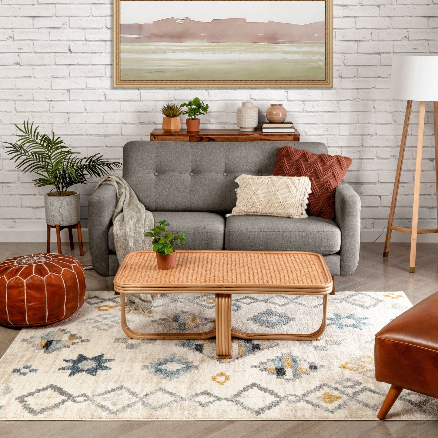 Duchess Moroccan Diamond Pattern Beige Blue Rug MA-92