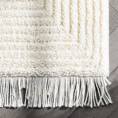 Monroe Solid & Striped Textured Ivory Ultra Soft High-Low Shag Rug MAI-32