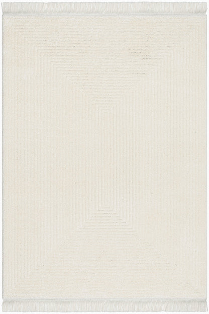 Monroe Solid & Striped Textured Ivory Ultra Soft High-Low Shag Rug MAI-32