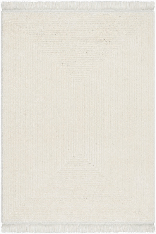 Monroe Solid & Striped Textured Ivory Ultra Soft High-Low Shag Rug MAI-32