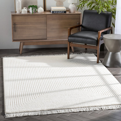Monroe Solid & Striped Textured Ivory Ultra Soft High-Low Shag Rug MAI-32