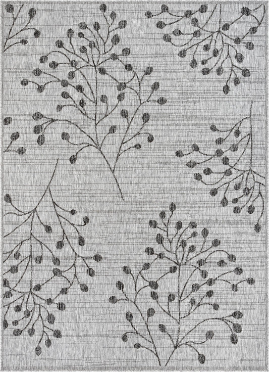 Sprite Floral Indoor Outdoor Grey Ivory Flatweave Rug MED-07