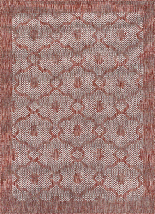 Sol Lattice Trellis Indoor Outdoor Coral Flatweave Rug MED-100