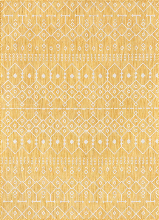 Nord Moroccan Tribal Indoor Outdoor Yellow Flatweave Rug MED-151