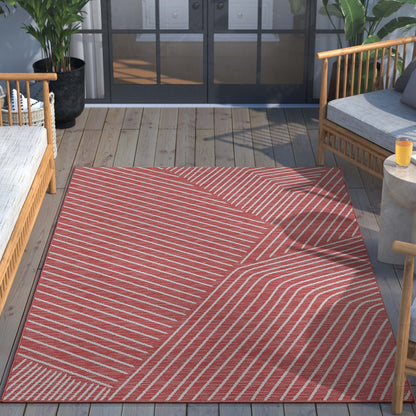 Linden Modern Stripes Indoor/Outdoor Red Flat-Weave Rug MED-160