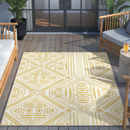 Linden Modern Stripes Indoor/Outdoor Yellow Flat-Weave Rug MED-161