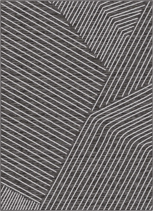 Linden Modern Stripes Indoor/Outdoor Grey Flat-Weave Rug MED-167