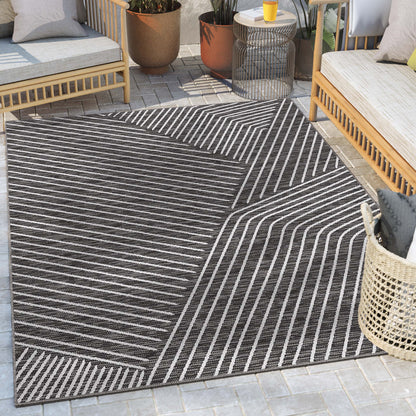 Linden Modern Stripes Indoor/Outdoor Grey Flat-Weave Rug MED-167