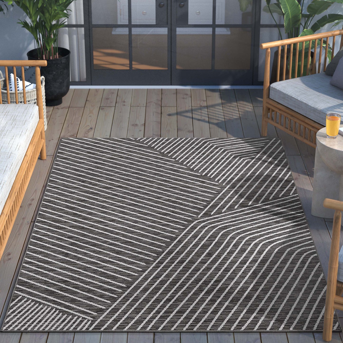 Linden Modern Stripes Indoor/Outdoor Grey Flat-Weave Rug MED-167