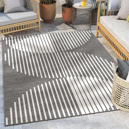 Alder Modern Stripes Indoor/Outdoor Ivory Grey Flat-Weave Rug MED-172