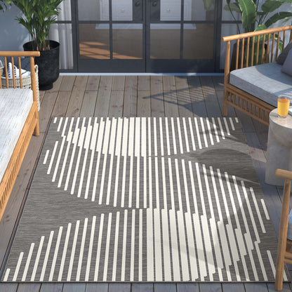 Alder Modern Stripes Indoor/Outdoor Ivory Grey Flat-Weave Rug MED-172