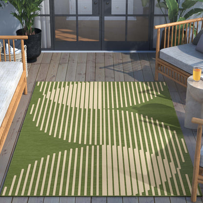Alder Modern Stripes Indoor/Outdoor Green Flat-Weave Rug MED-175
