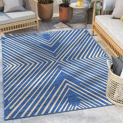 Kesia Modern Stripes Indoor/Outdoor Blue Flat-Weave Rug MED-184