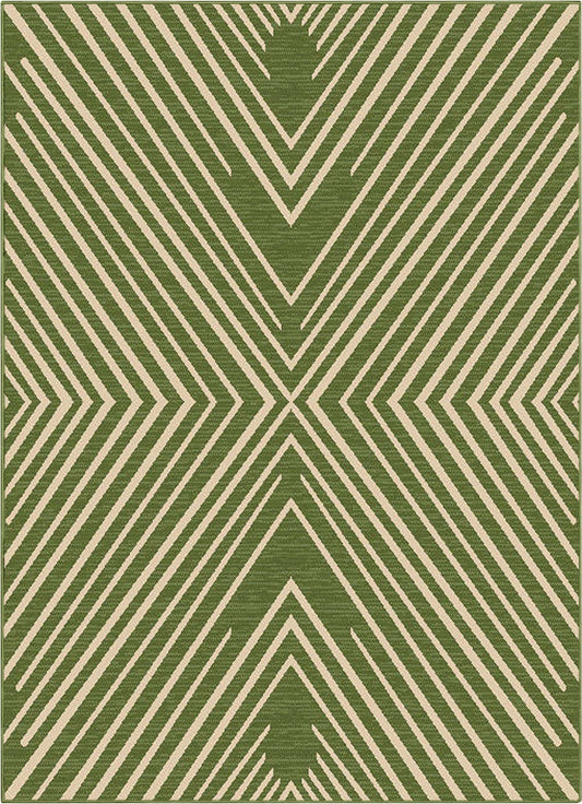 Kesia Modern Stripes Indoor/Outdoor Green Flat-Weave Rug MED-185