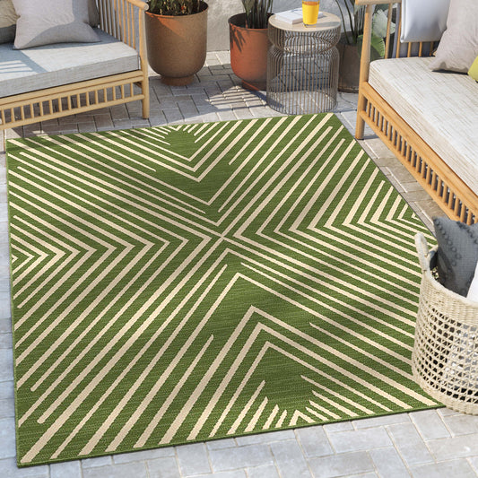 Kesia Modern Stripes Indoor/Outdoor Green Flat-Weave Rug MED-185
