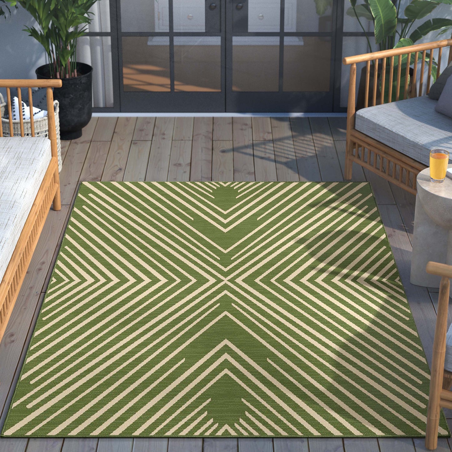 Kesia Modern Stripes Indoor/Outdoor Green Flat-Weave Rug MED-185