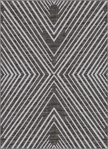 Kesia Modern Stripes Indoor/Outdoor Grey Flat-Weave Rug MED-187