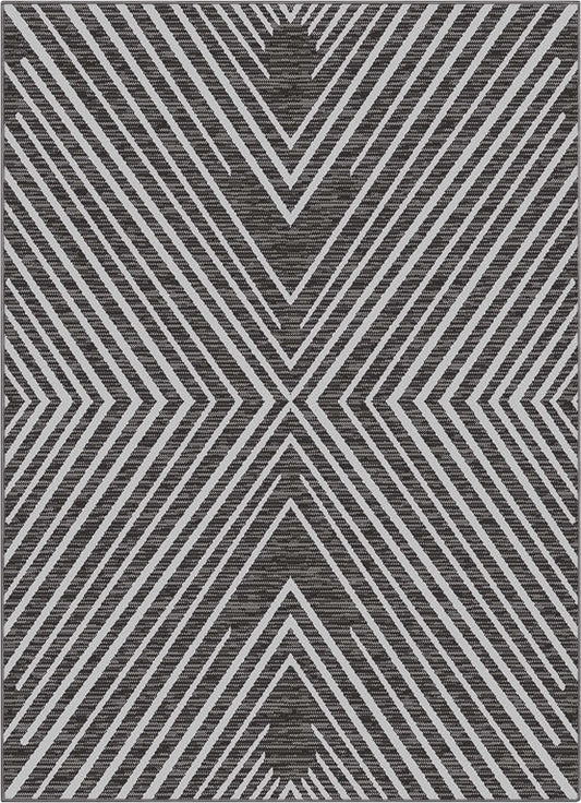 Kesia Modern Stripes Indoor/Outdoor Grey Flat-Weave Rug MED-187