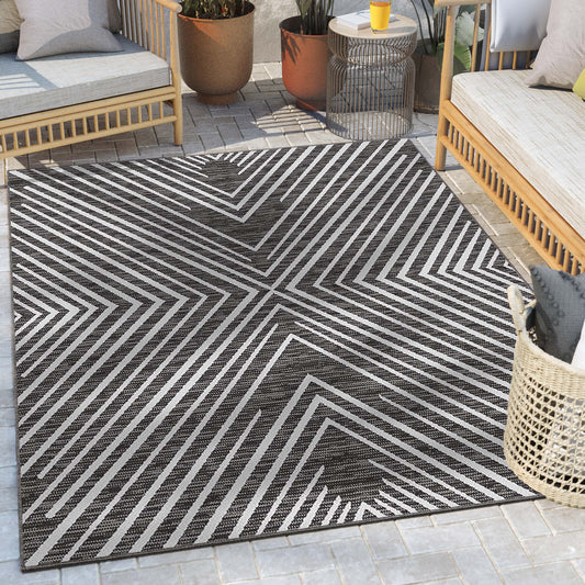 Kesia Modern Stripes Indoor/Outdoor Grey Flat-Weave Rug MED-187