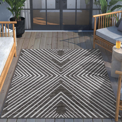 Kesia Modern Stripes Indoor/Outdoor Grey Flat-Weave Rug MED-187