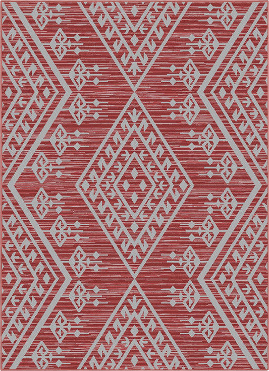 Cascade Tribal Diamond Pattern Indoor/Outdoor Red Flat-Weave Rug MED-190