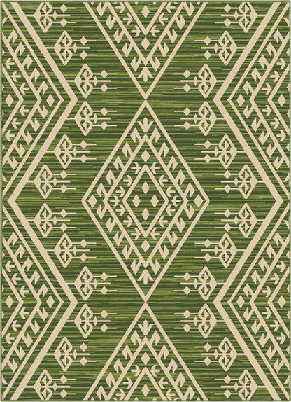 Cascade Tribal Diamond Pattern Indoor/Outdoor Green Flat-Weave Rug MED-195