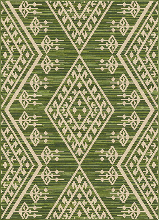 Cascade Tribal Diamond Pattern Indoor/Outdoor Green Flat-Weave Rug MED-195