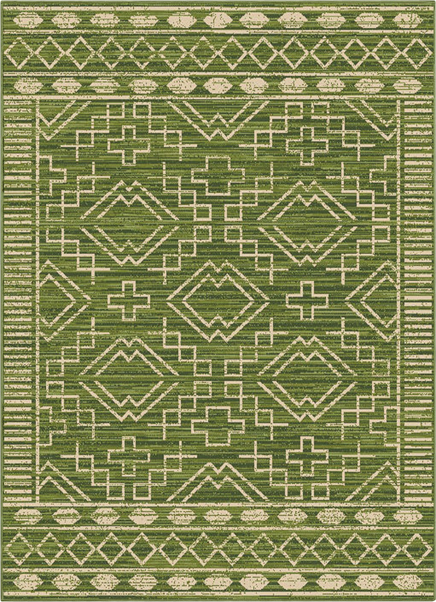 Quay Tribal Indoor/Outdoor Green Flat-Weave Rug MED-205