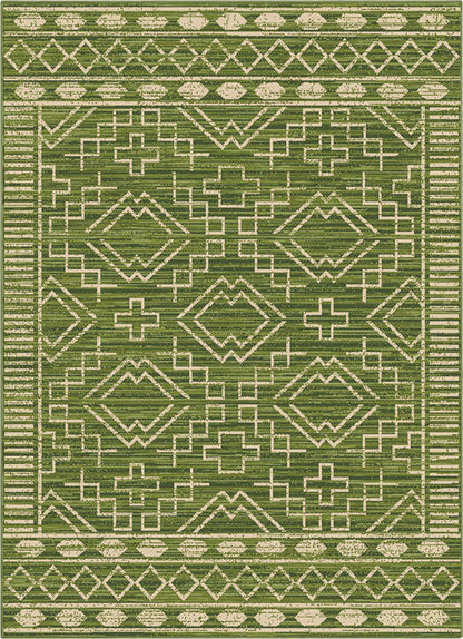 Quay Tribal Indoor/Outdoor Green Flat-Weave Rug MED-205