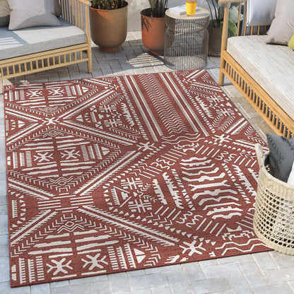 Khalo Tribal Indoor/Outdoor Coral Flat-Weave Rug MED-220