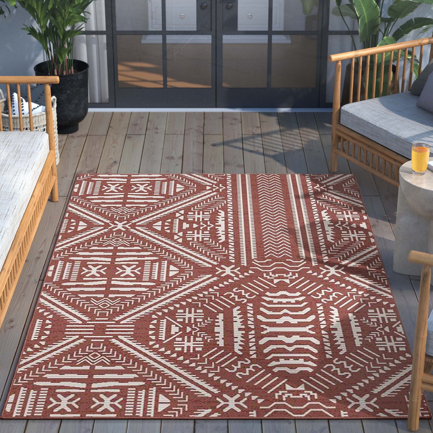 Khalo Tribal Indoor/Outdoor Coral Flat-Weave Rug MED-220