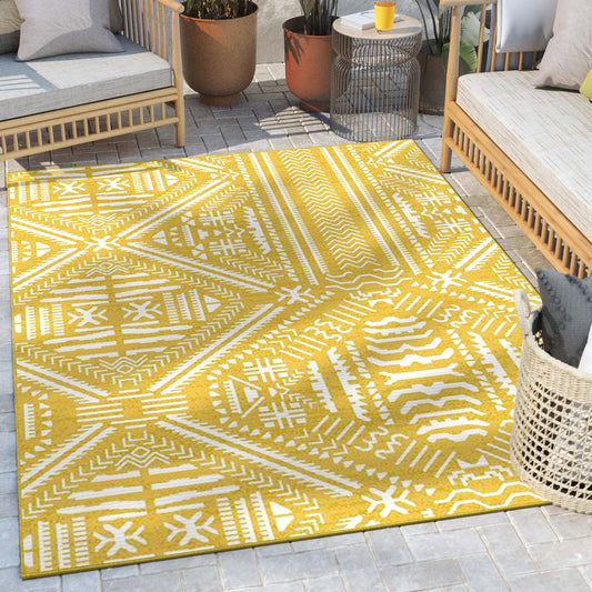 Khalo Tribal Indoor/Outdoor Yellow Flat-Weave Rug MED-221