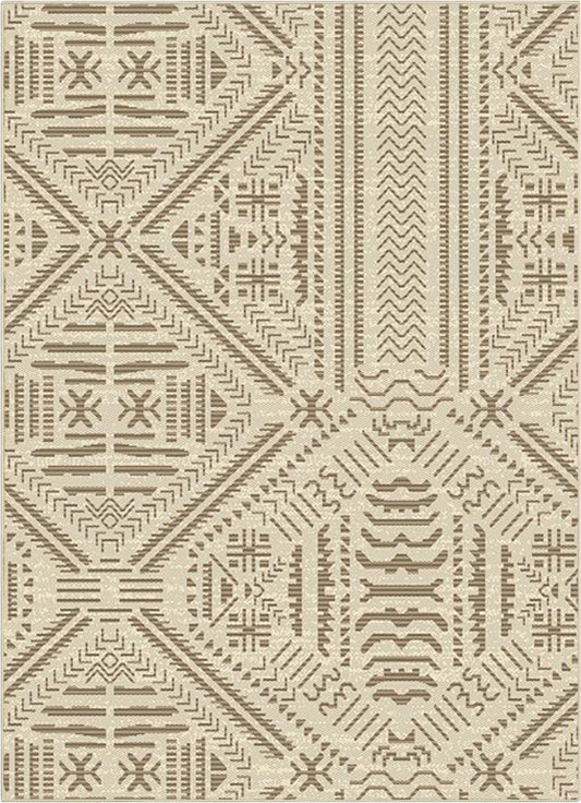 Khalo Tribal Indoor/Outdoor Beige Flat-Weave Rug MED-222