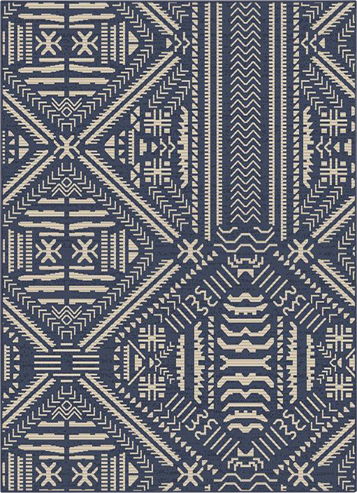 Khalo Tribal Indoor/Outdoor Navy Blue Flat-Weave Rug MED-224